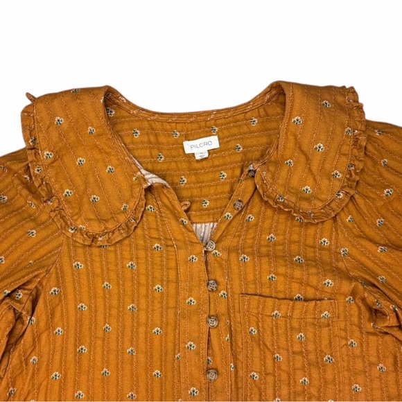Anthropologie Pilcro The Keira Collard Front-Button Blouse In Mustard Size XS - Picture 7 of 10